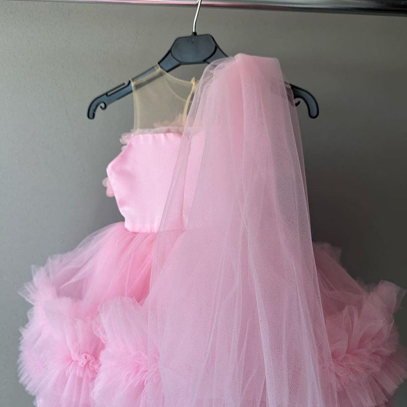 Girl Christmas Dress Baby Girl Pageant Dress Toddler Pink Flowers  Birthday  Princess Dress