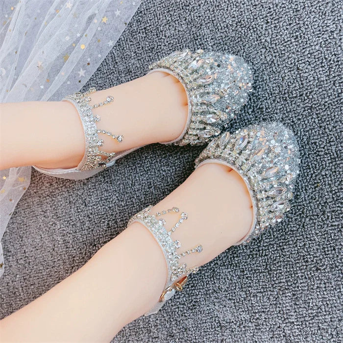 Girls Summer Shiny Sandals Rhinestone Princess Shoes