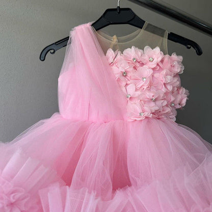 Girl Christmas Dress Baby Girl Pageant Dress Toddler Pink Flowers  Birthday  Princess Dress