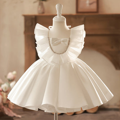 Flower Girl Dress Toddler Baptism Sleeveless Wedding Communion Dress Bow Princess Dress