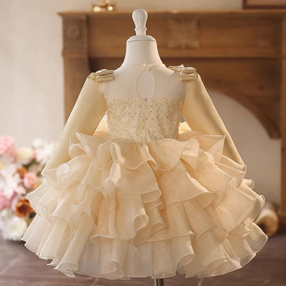 Flower Girl Long Sleeve Dresses Girl Birthday Puffy Princess Dress