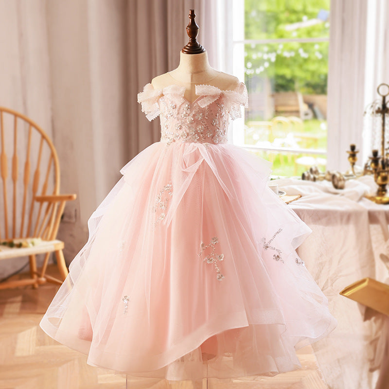 Elegant Baby Girl Pink Sequin Flower Girl Princess Dress Toddler Christening Dresses