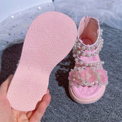 Summer Soft Bottom Princess Flower Pearl Sandals Beach Roman Shoes