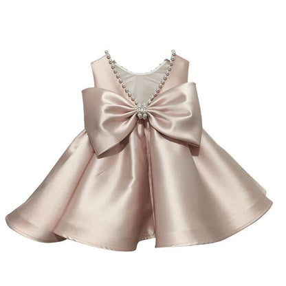 Elegant Baby Gray Pink Deep V Sleeveless Princess Dress Toddler Birthday Dress