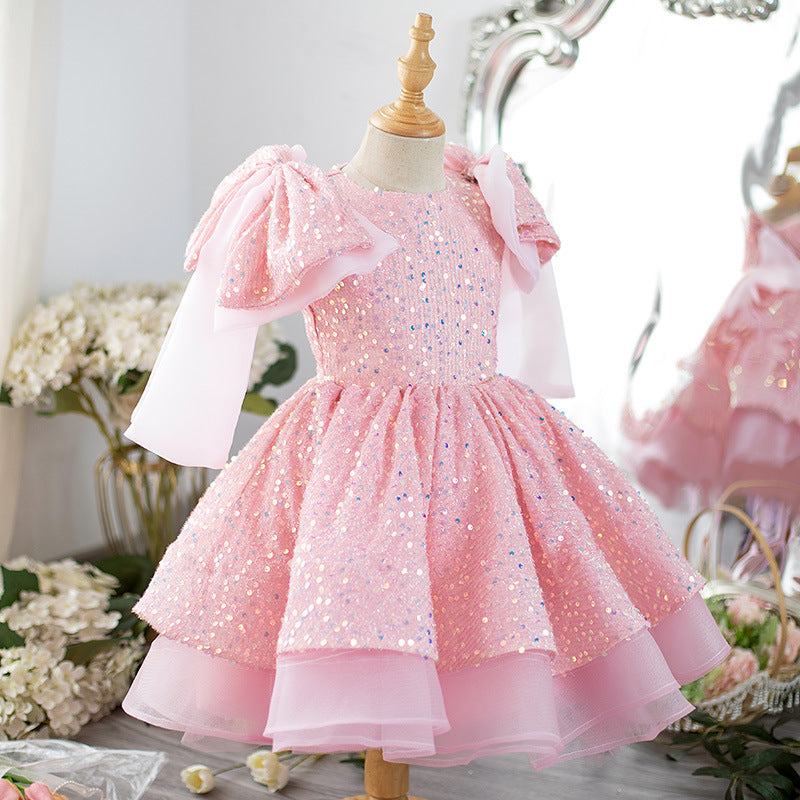 Elegant Baby Pink Sequin Princess Dress Toddler Formal Dresses