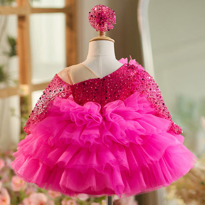 Luxurious Baby Girl Puffy Sequined Festival Dress Toddler Birthday Party Princess Dress