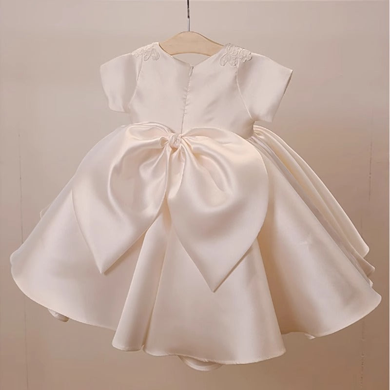 Elegant Baby White Bow Christening Dresses Toddler Baptism Puffy Dresses