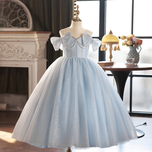 Elegant Baby Blue Christening Dress Toddler Girl Formal Dress