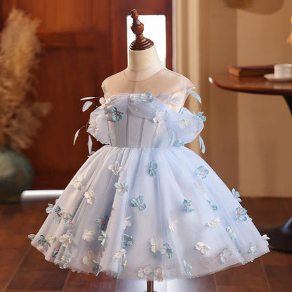 Elegant Baby Girls Blue Baptism Dresses Toddler Flower Girl Dresses