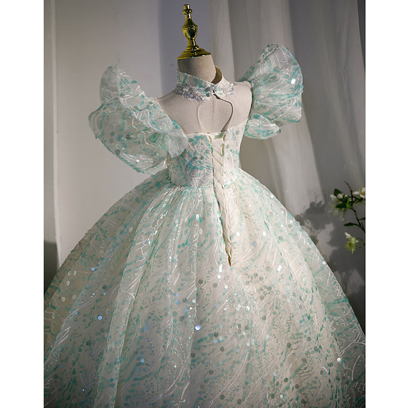 Girls First Communion Children Baptism Dress  Elegant Sequin Fluffy Birthday Party Dress