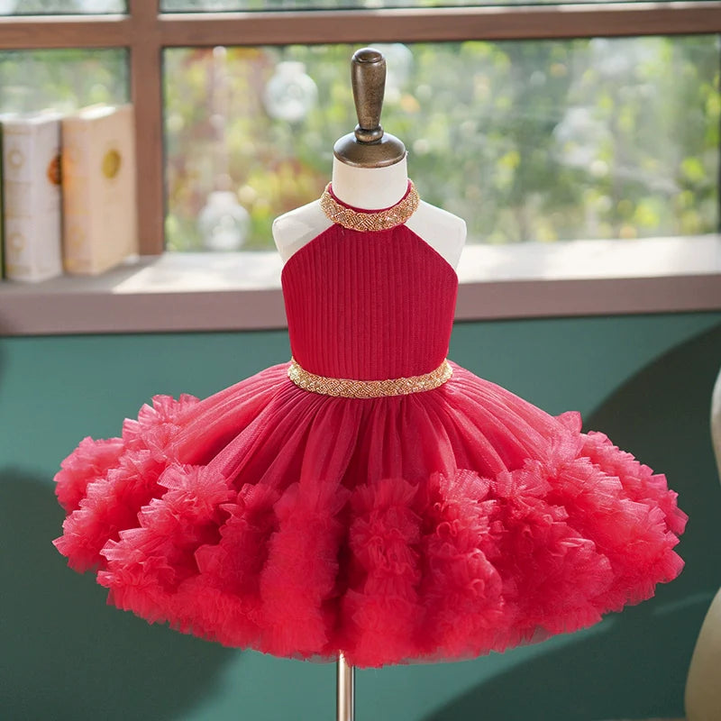 Luxurious Baby Girl Puffy Dress Christmas Dress Toddler Birthday Party Princess Dress