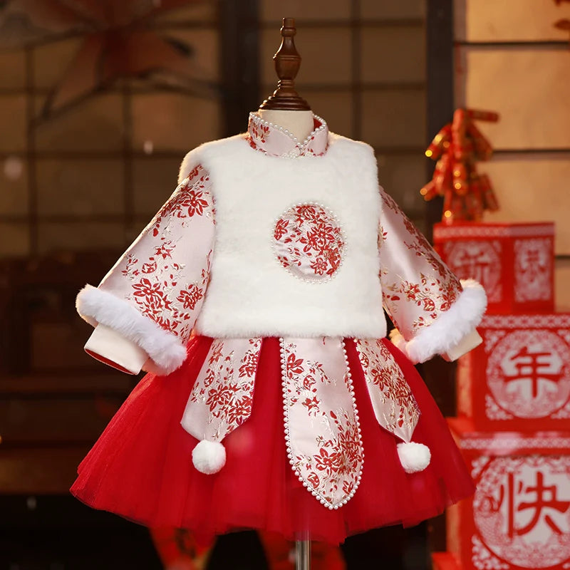 Embroidered Winter Christmas Dress Luxury Birthday Princess Dress