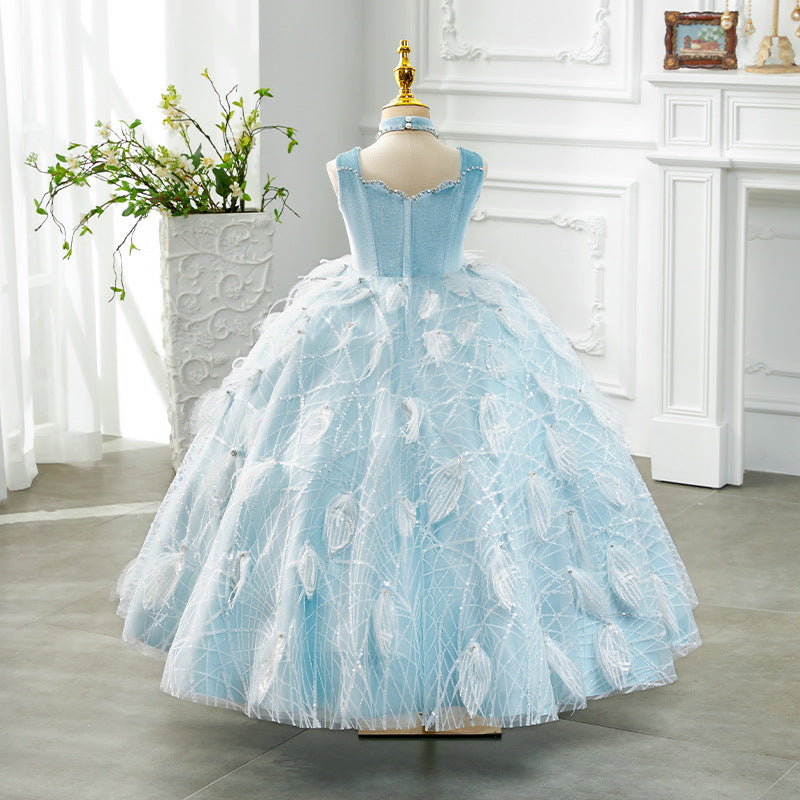 Elegant Baby Blue Princess Dresses For Girls Toddler Performance Dress