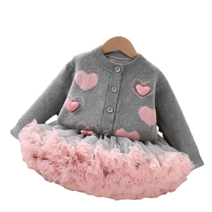 Lovely Girls Sweater Set Cardigan Tutu Skirt Two-piece Set