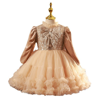 Elegant Baby Girls Gold Sequin Puff Ball Gowns Toddler Girl Party Dresses