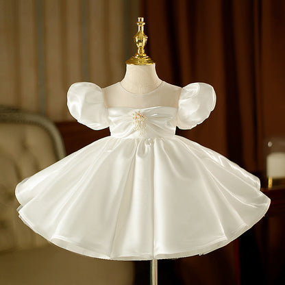 Girls Birthday Princess Dress Flower Girl White Wedding Dress