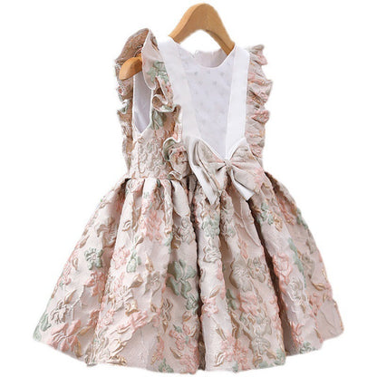 Elegant Baby Girls Butterfly Sleeves V-neck Floral Princess Dress for Young Children Birthday Dress