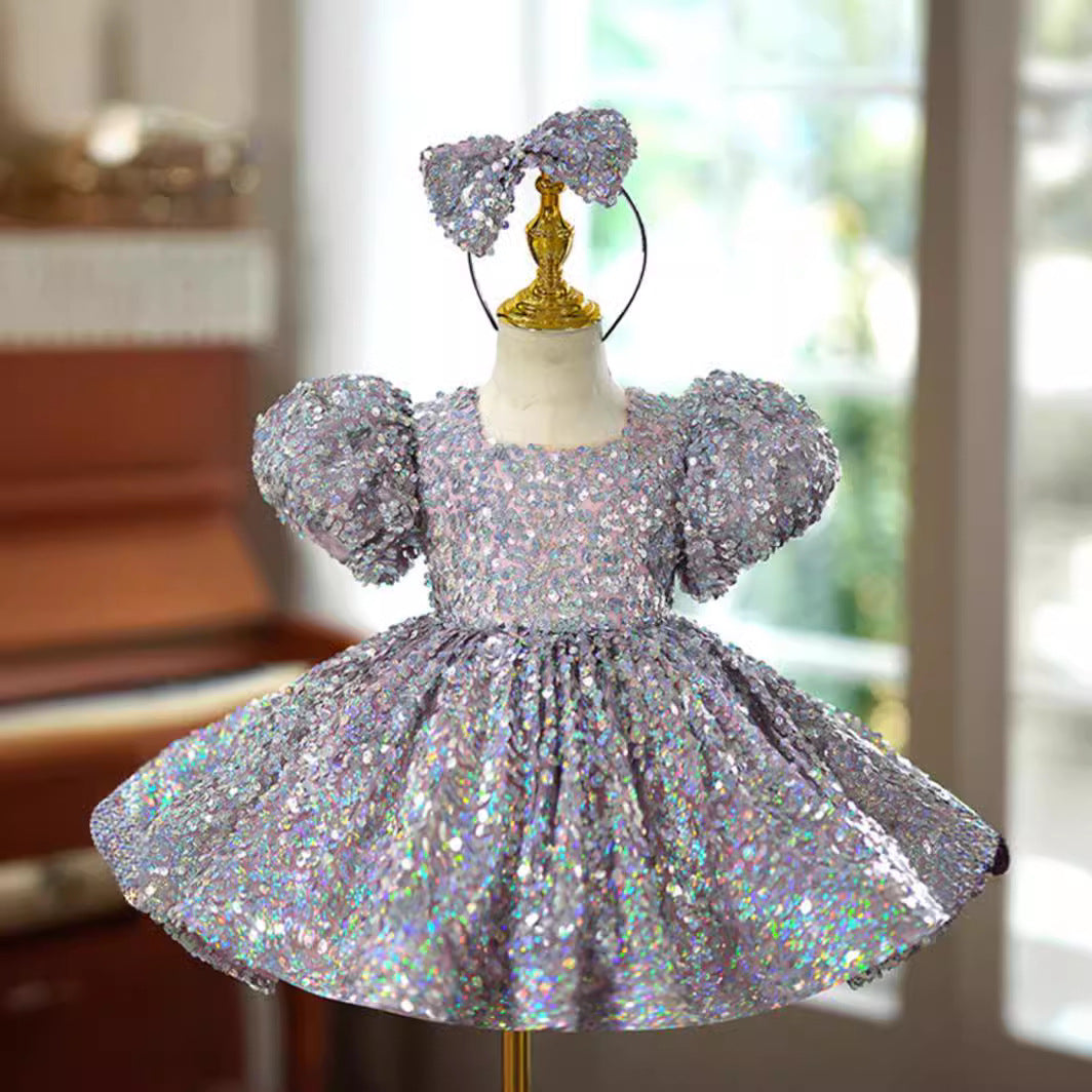 Luxurious  Baby Girl Puffy Sequined Dress Toddler Birthday Princess Dress