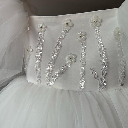 Elegant Baby Puff Sleeve Sequined Dress Toddler Ball Gown