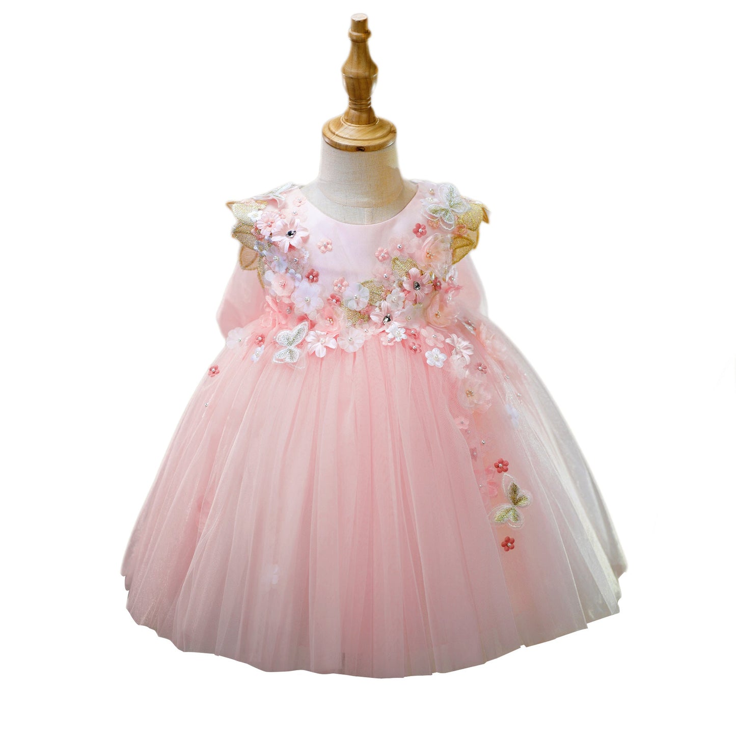 Pink Flower Girl Wedding Dress Girl Birthday Sleeveless Dress