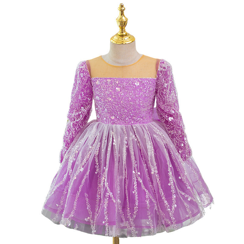 Elegant Baby Long Sleeve Sequin 1st Birthday Dress Toddler Flower Girl Dresses