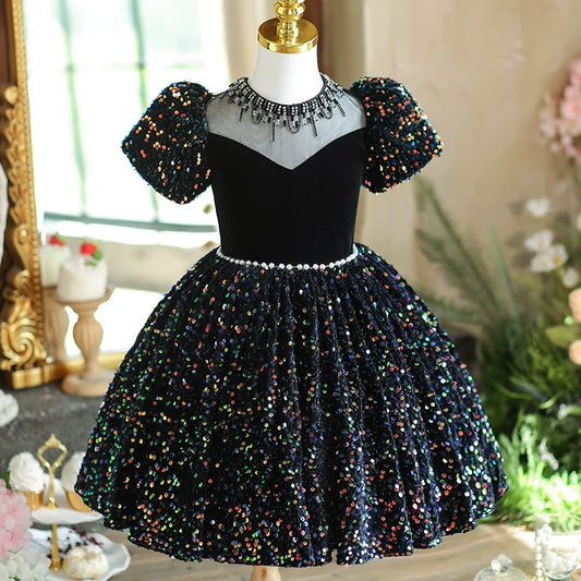 Flower Girl Dress Black Sequined Dress Toddler Birthday Party Formal Dress