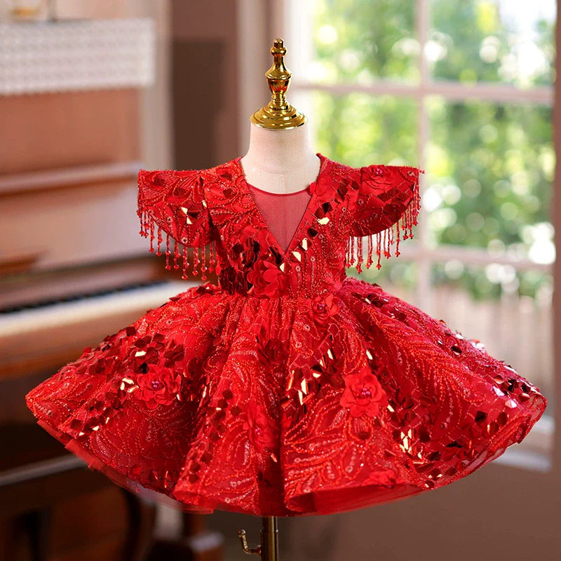 Luxurious Baby Girl  Beauty Pageant Dress Red Christmas dress Toddler Birthday Dress