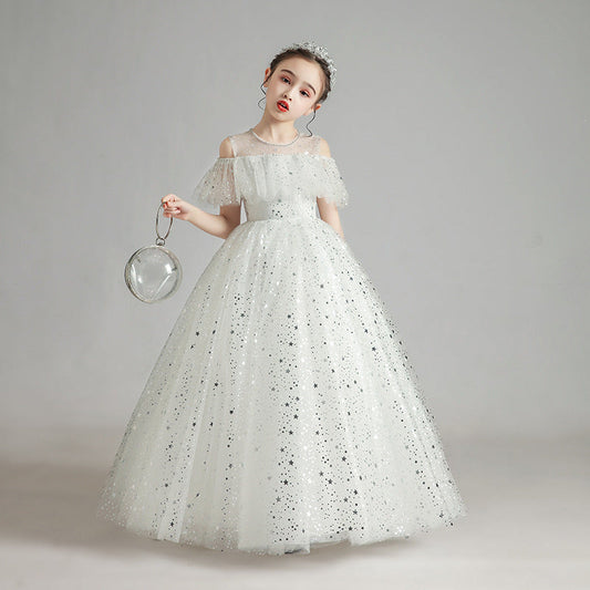 Girls Fluffy Princess Dress Wedding Dress with Sequins