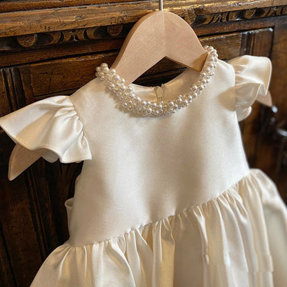 Toddler Prom Dress Girl Birthday Party Baptism Wedding Bowknot Bead Christening Dress