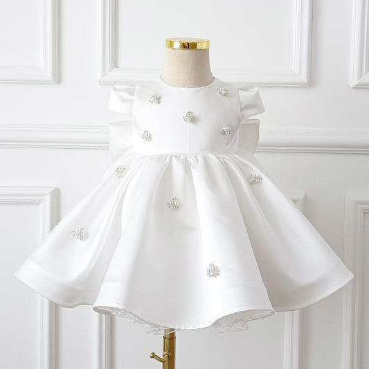 Lovely Baby Girl White Dress Toddler Birthday Bow-knot Princess Dress