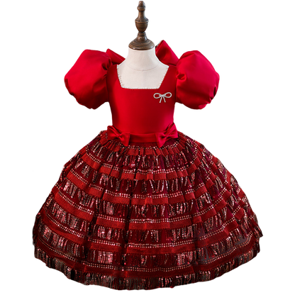 Girl Christmas Dress Toddler Prom Dress Girl Party Pageant Sequin Big Bowknot Fluffy Princess Dress