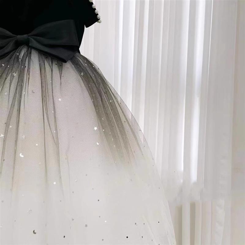 Elegant Baby Girls Black and White Gradient Pearl Princess Dress Toddler Prom Dress