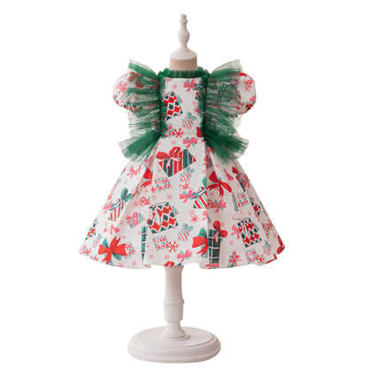 Retro Printing  Christmas Dress Baby Girl Christmas Dress Sequined Christmas Dress