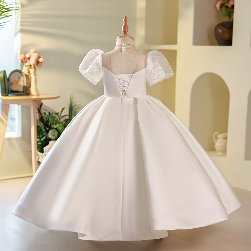 Elegant Baby Broken White Pattern Puff Sleeve Prom Dress Toddler Girls Formal Dress