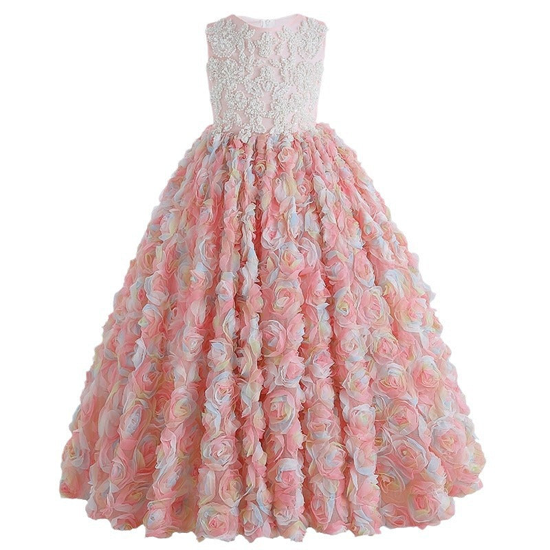 Elegant Baby Pink Sleeveless Floral Beauty Pageant Dress Toddler Birthday Party Dresses