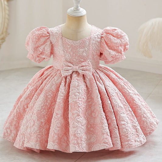 French Birthday Dress Puff Sleeves Bowknot Cute Princess Dress