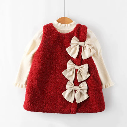 Girls Red Christmas Dress New Year Thickened Vest Princess Dress