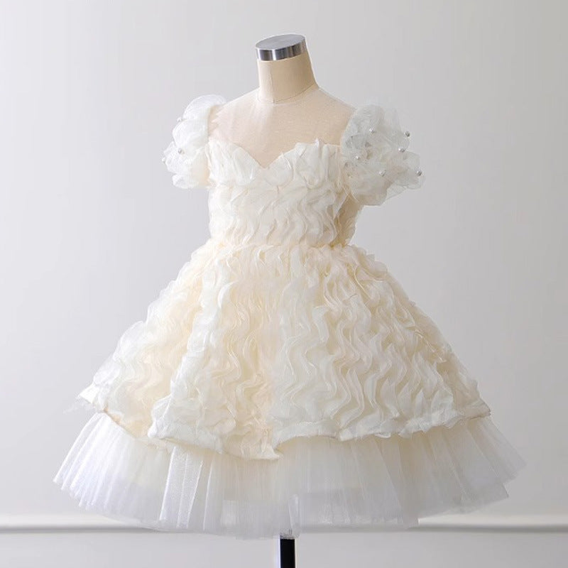 Elegant Baby White Puffy Flower Girl Dress Toddler Party Prom Dress