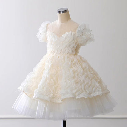 Elegant Baby White Puffy Flower Girl Dress Toddler Party Prom Dress