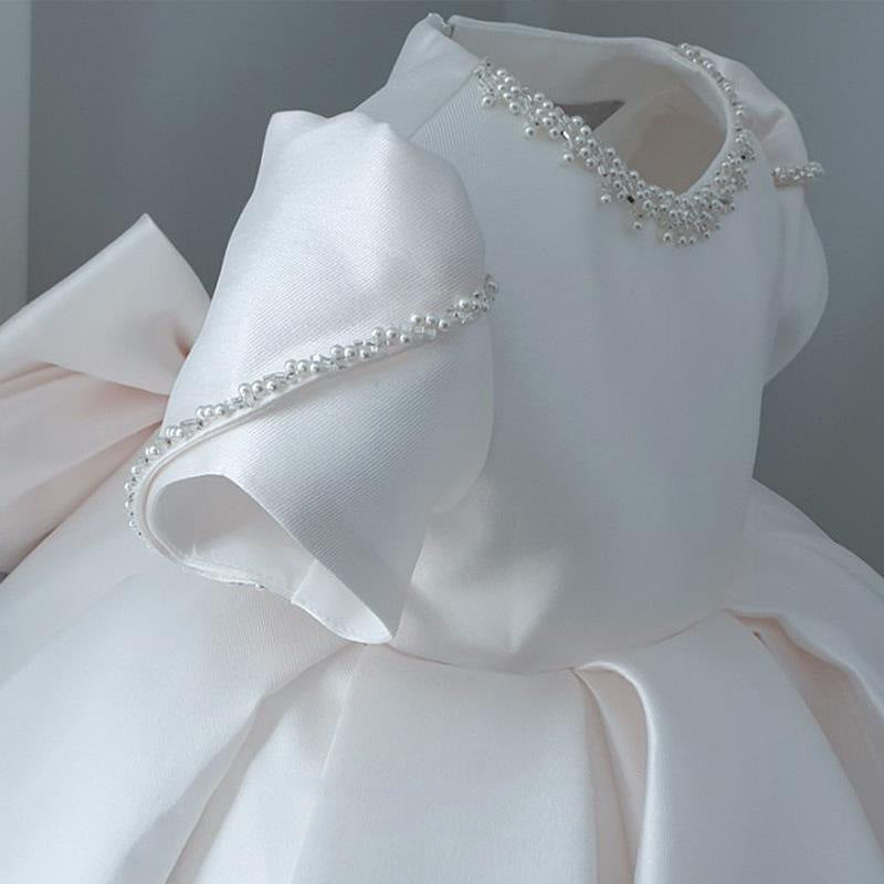 Elegant Baby Girls White Round Neck First Birthday Dress Toddler Birthday First Communion Dress