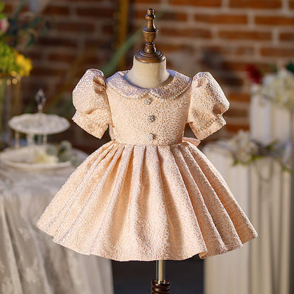 Flower Girl Dress Toddler Birthday Party Pageant Pattern Doll Collar Bowknot Puff Sleeves Dress