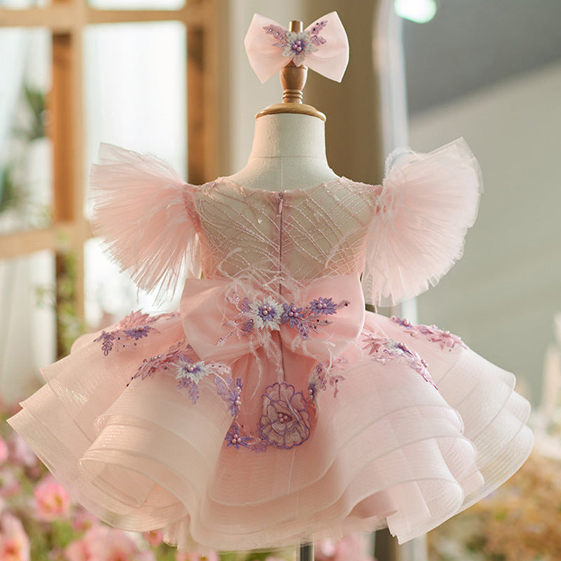 Elegant Girls Ball Gown Embroidery Flower Girl Dress Toddler Birthday Princess Dress