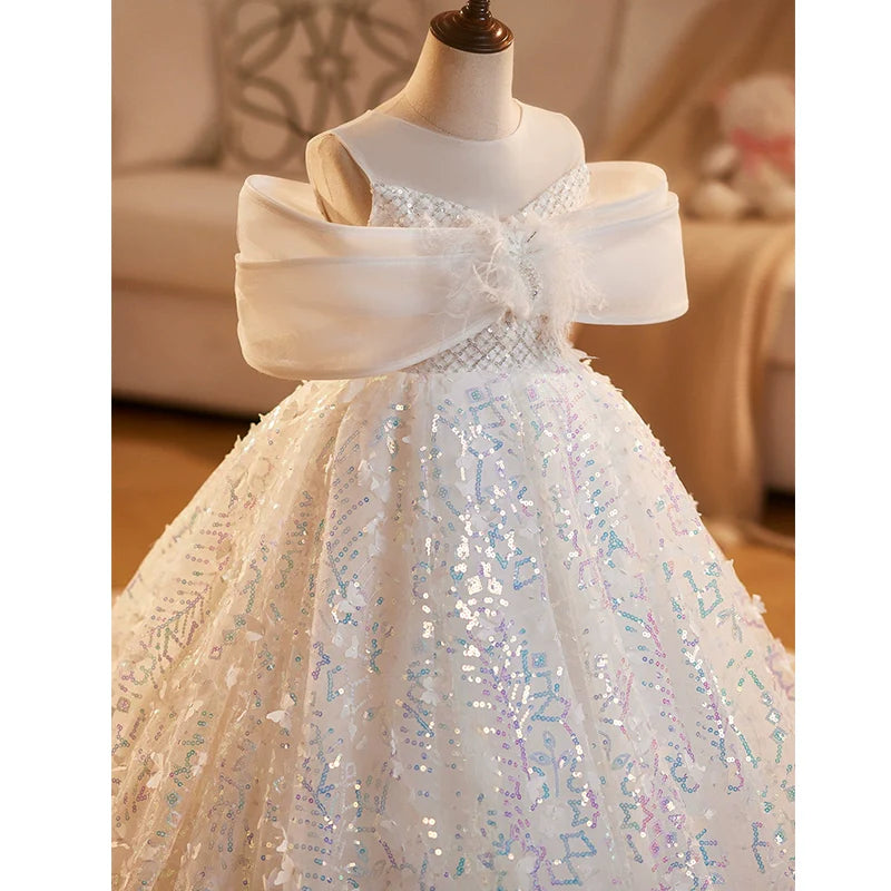 Winter Christening Dress Beauty Pageant Dress Toddler Sequins Party Princess Dress