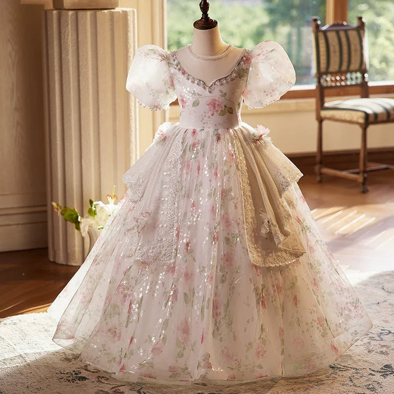 Elegant Baby Puff Sleeve Ball Dress Toddler Birthday Costume Princess Dress