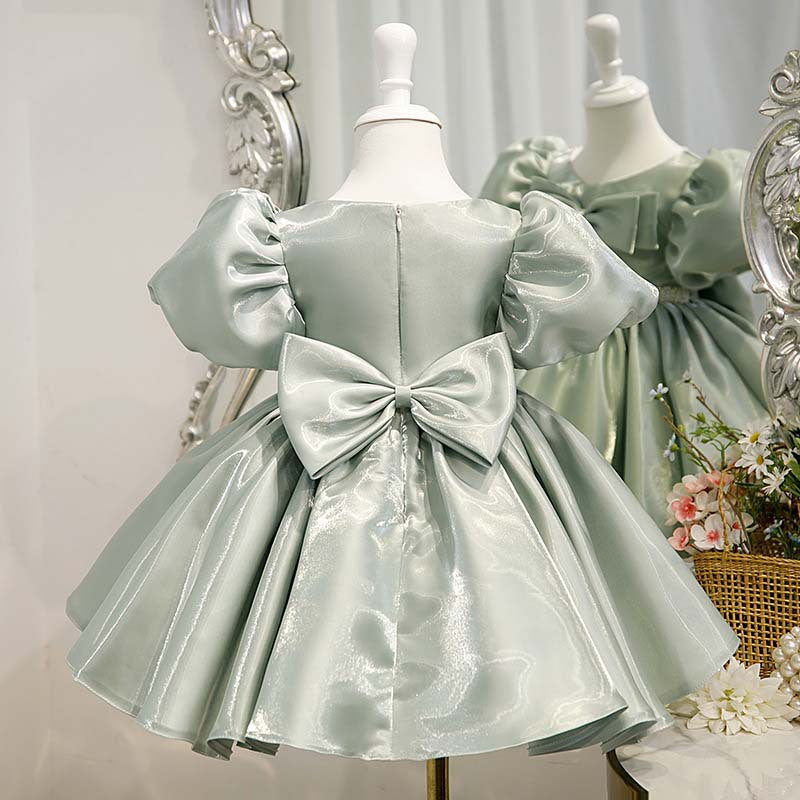 Sweet Baby Girl Mint Green Bow Puff Sleeve Princess Dress Toddler Evening Gown