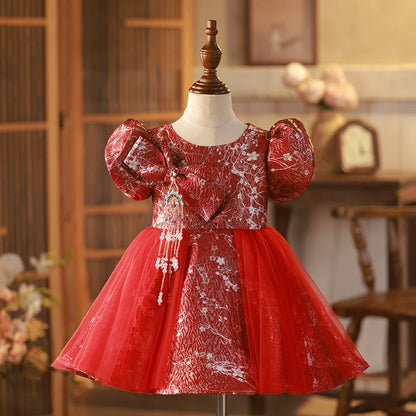 Lovely Girls Christmas Embroidery Dress Toddler Birthday Princess Dress