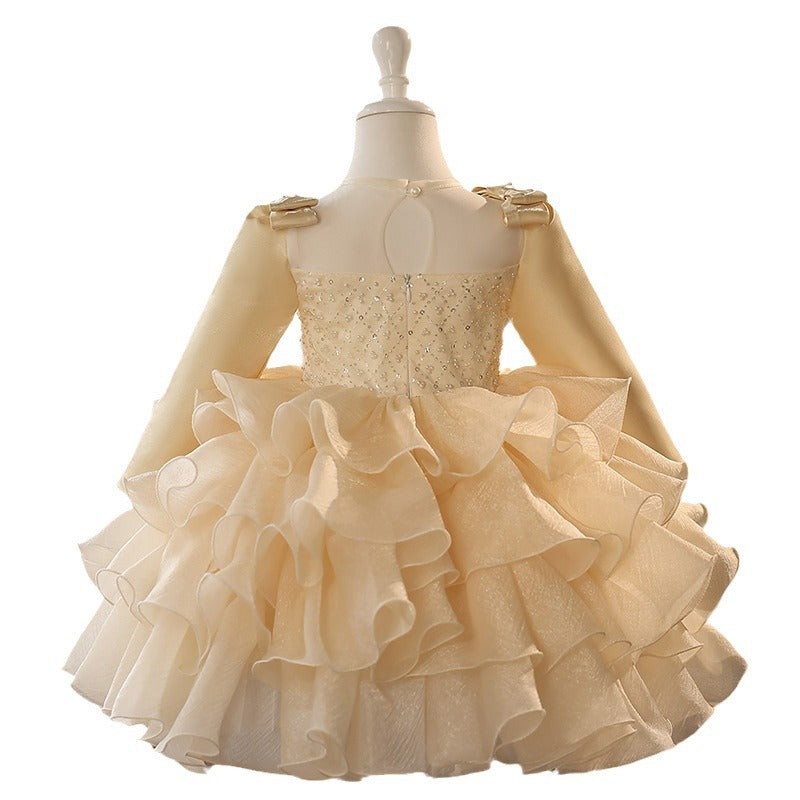 Flower Girl Long Sleeve Dresses Girl Birthday Puffy Princess Dress