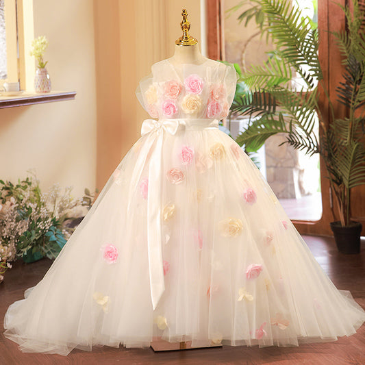 Elegant Baby Girl Princess Dress Summer Puffy Girl Dress Christening Dress