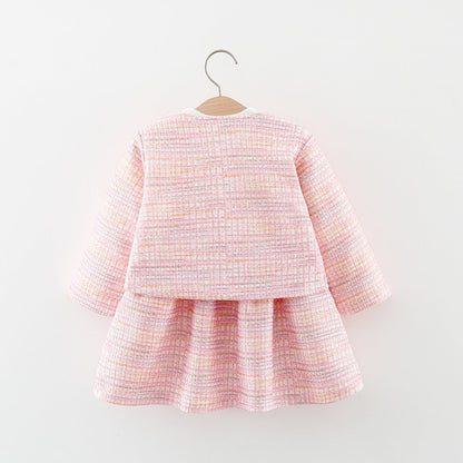 Girls Colorful Plaid Jacket Two-piece Dress