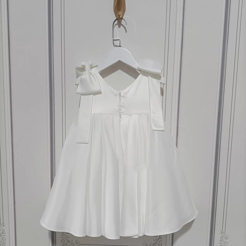 Girls Birthday Party Princess Dress Children White Bowknot Dress